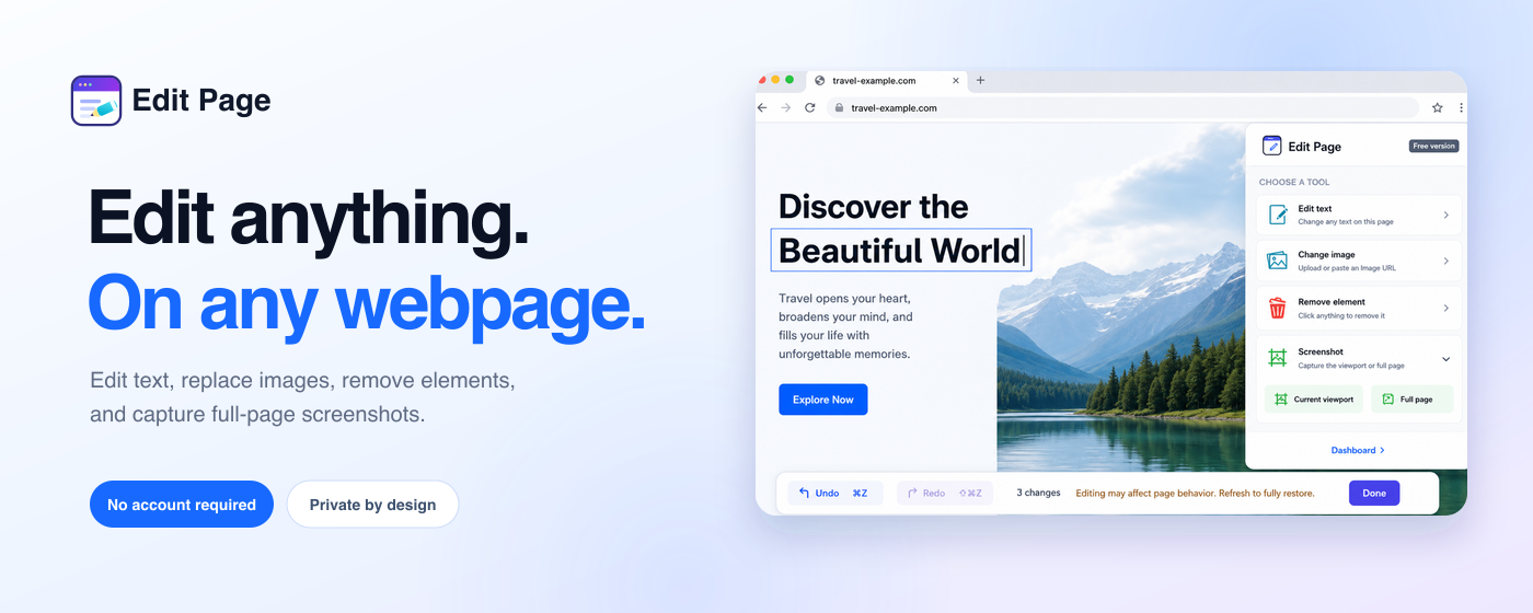 Visual Prompt Editor Image Example Edit Text on Any Webpage — Edit Page Chrome Extension